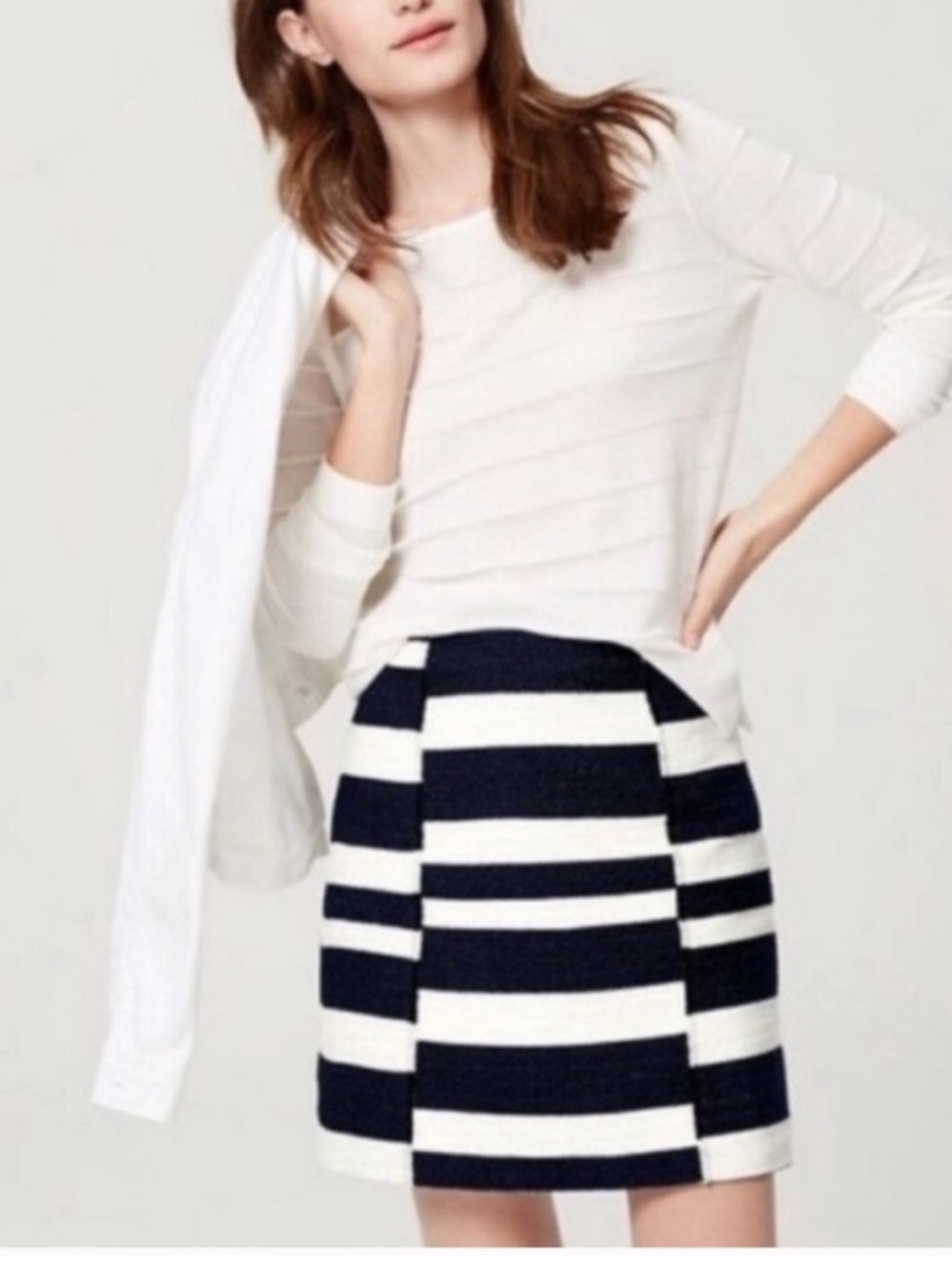 LOFT Navy Blue White Stripe Mini Skirt Cotton Nautical Coastal Beach Prep Size 2